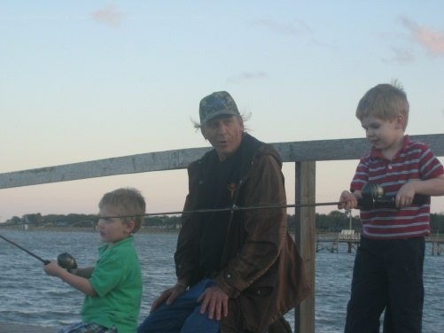 On the pier fishing with Bubba 1 and Bubba 2